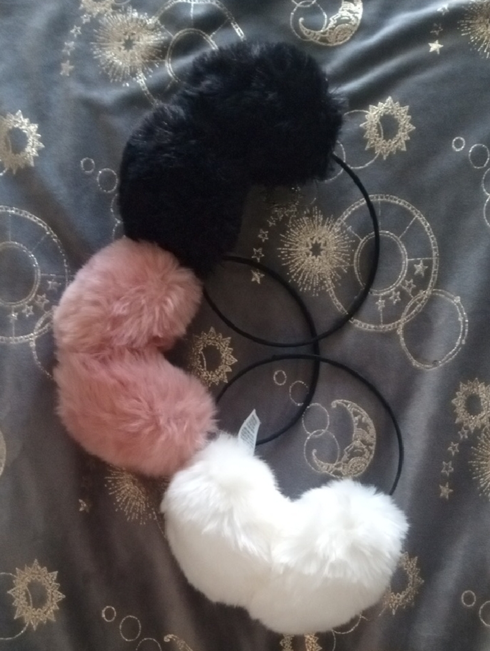 Faux Fur Earmuff Trio - Black, Pink, White Faux Fur Headband Earmuffs
